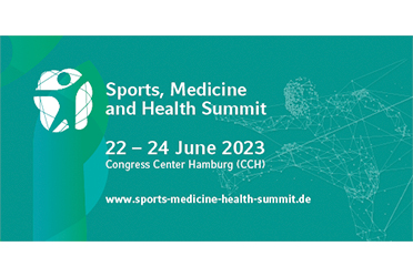 Das Bild zeigt ein Piktogramm eines Menschen, der die Arme in die Luft streckt. Neben dem Piktogramm steht Sports, Medicine and Health Summit sowie 22. - 24. Juni 2023 und Congress Center Hamburg (CCH). (verweist auf: Veranstaltungshinweis: Themenschwerpunkt „Neurologie und Sport“ auf dem Sports, Medicine and Health Summit)